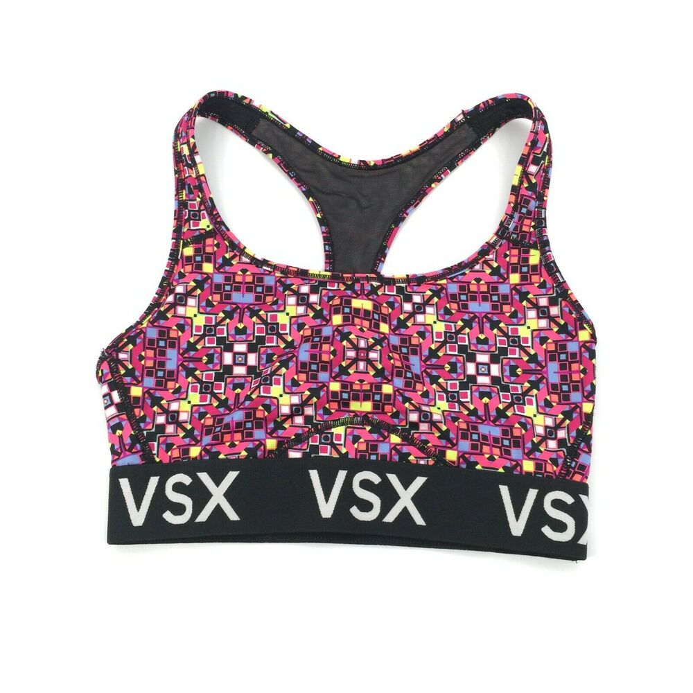 Victoria's Secret Sport VSX Sports Bra Size Small Womens Neon Black Geometric VS